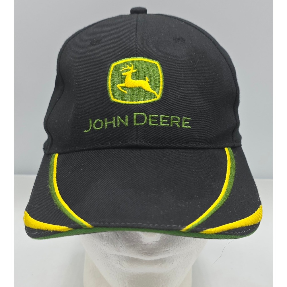 Vintage K-Products Headwear John Deere Strapback Hat Cap Black Embroidered Logo